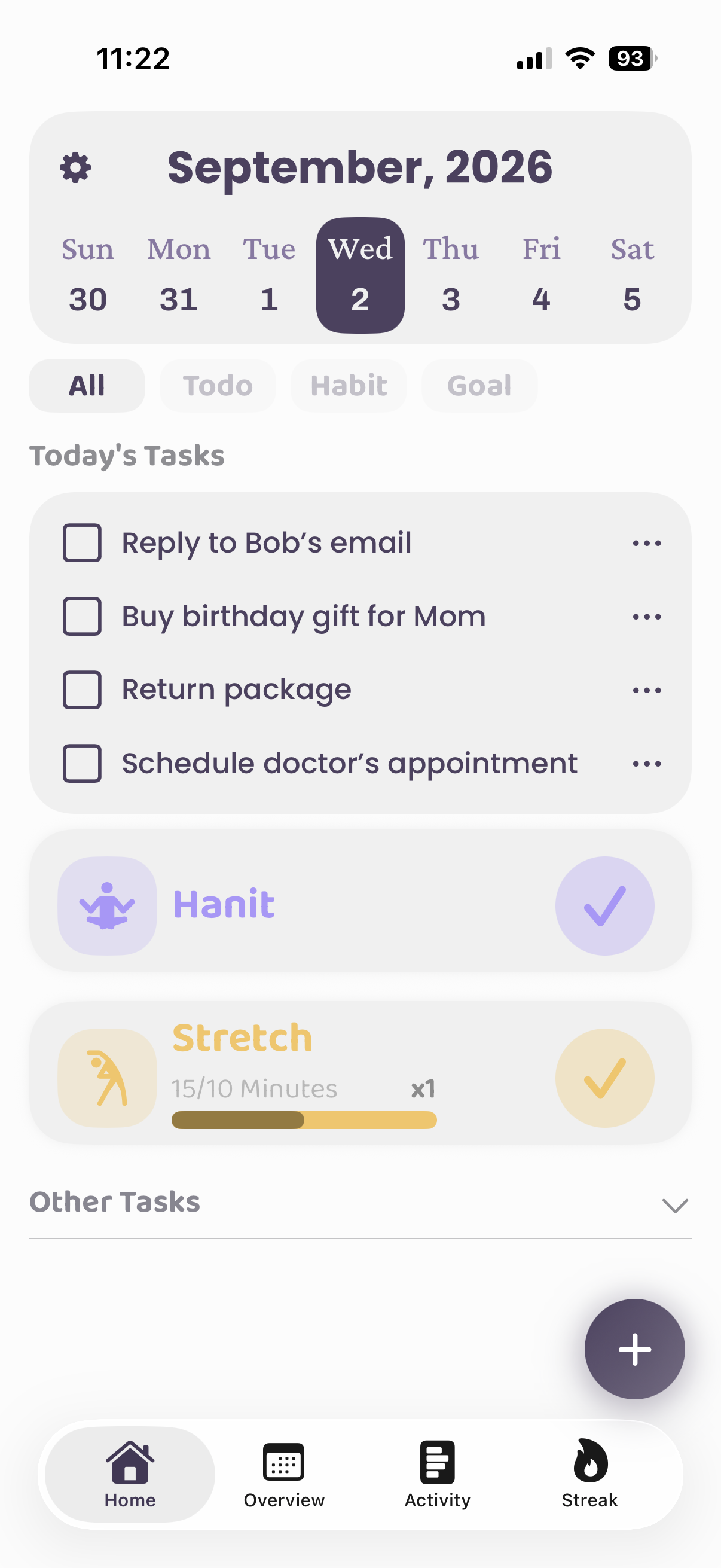 GoalTracker Home Screen